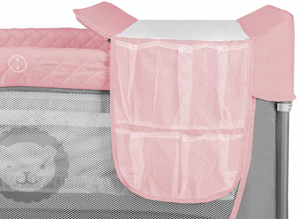 Kelioninė lovelė-maniežas 2in1 su vystymo stalu, 2 aukštai – Lionelo Flower Flamingo