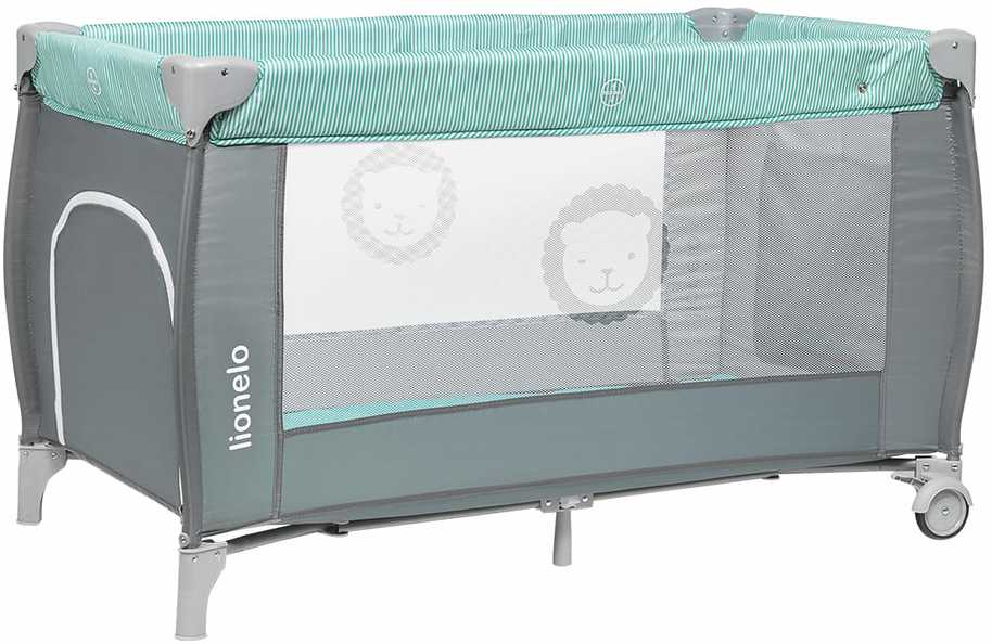 Kelioninė lovytė-maniežas su vystymo stalu iki 15 kg Lionelo Sven Plus Turquoise/Pilkas