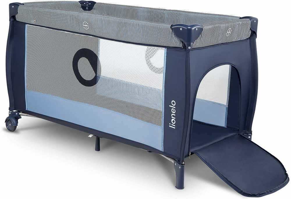Kelioninė lovytė-maniežas su vystymo stalu iki 15 kg Lionelo Sven Plus Mėlyna Navy