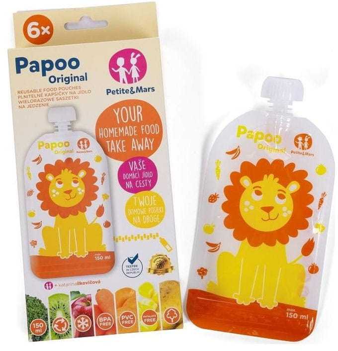 Petite&Mars PAPOO daugkartinio naudojimo maisto maišeliai 6 vnt. Lion 901808