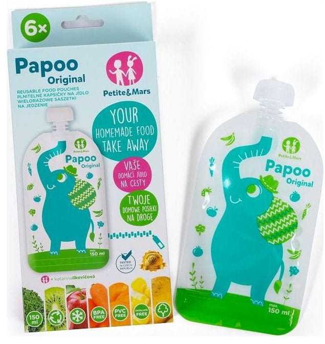 Petite&Mars PAPOO daugkartinio naudojimo maisto maišeliai 6 vnt. Elephant 901807