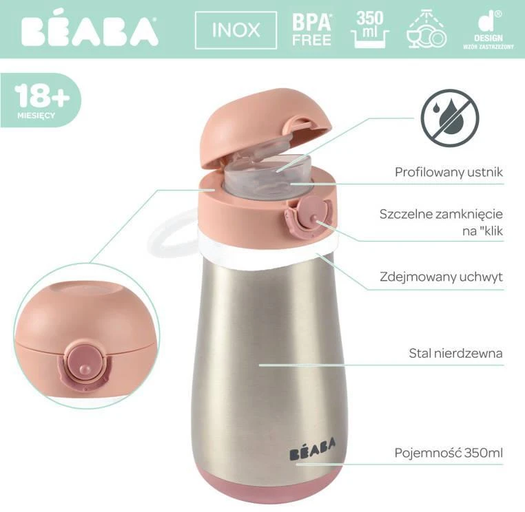 Beaba metalinė gertuvė nuo 18 mėn., 350 ml, spalva: rožinė