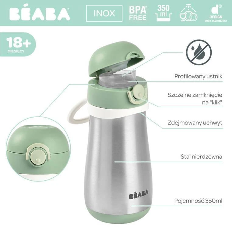 Beaba metalinė gertuvė nuo 18 mėn., 350 ml, spalva: žalia