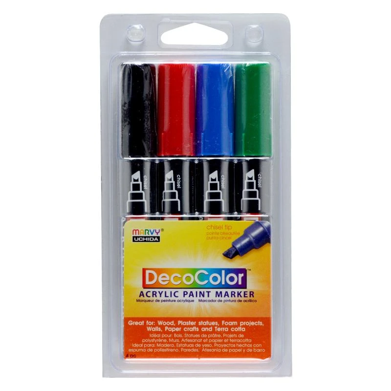 Marvy Uchida Akriliniai markeriai "Marvy Decocolor Acrylic" #315-4A Primary. 4 vnt
