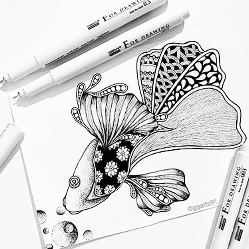 Marvy For Drawing rašikliai ir piešinio pavyzdys