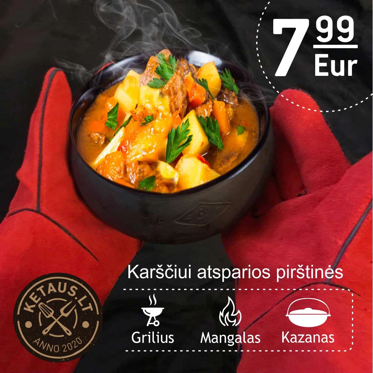 Bbq Expert Karščiui atsparios pirštinės griliui ir mangalui (natūralios verstos odos) 2 vnt.