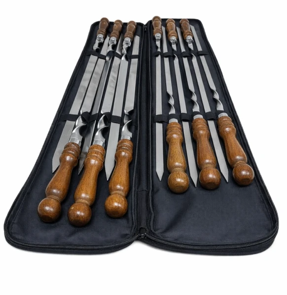 Bbq Expert Nerūdijančio plieno iešmų rinkinys (500×20×3 mm ir 500×12×3 mm) su dėklu, 12 vnt.