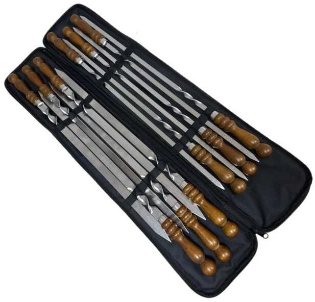 Bbq Expert Nerūdijančio plieno iešmų rinkinys (500×20×3 mm ir 500×12×3 mm) su dėklu, 12 vnt.
