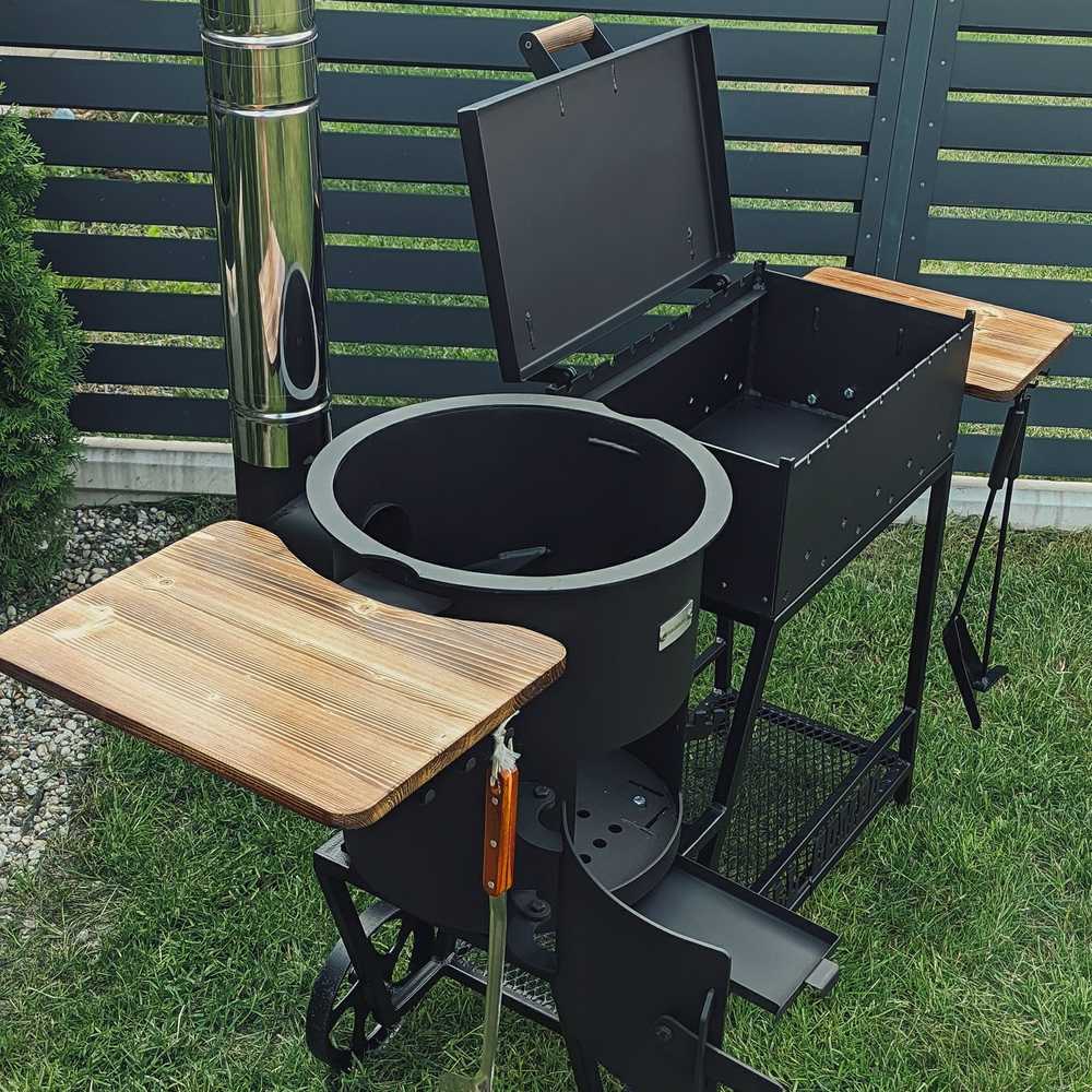 Bbq Expert Šašlykinė - viryklė 8-12 kazanui, su lentyna ir ratukais, metalo storis 3mm