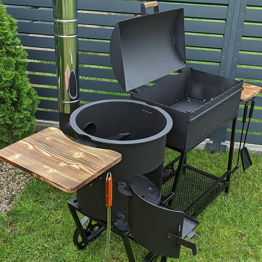 Bbq Expert Šašlykinė - viryklė 12-16l kazanui, su lentyna ir ratukais, metalo storis 4mm