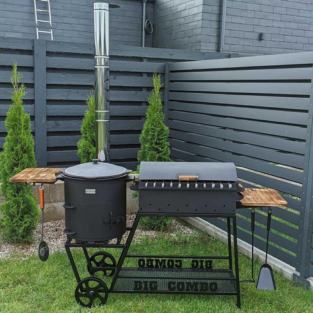 Bbq Expert Šašlykinė - viryklė 12-16l kazanui, su lentyna ir ratukais, metalo storis 4mm