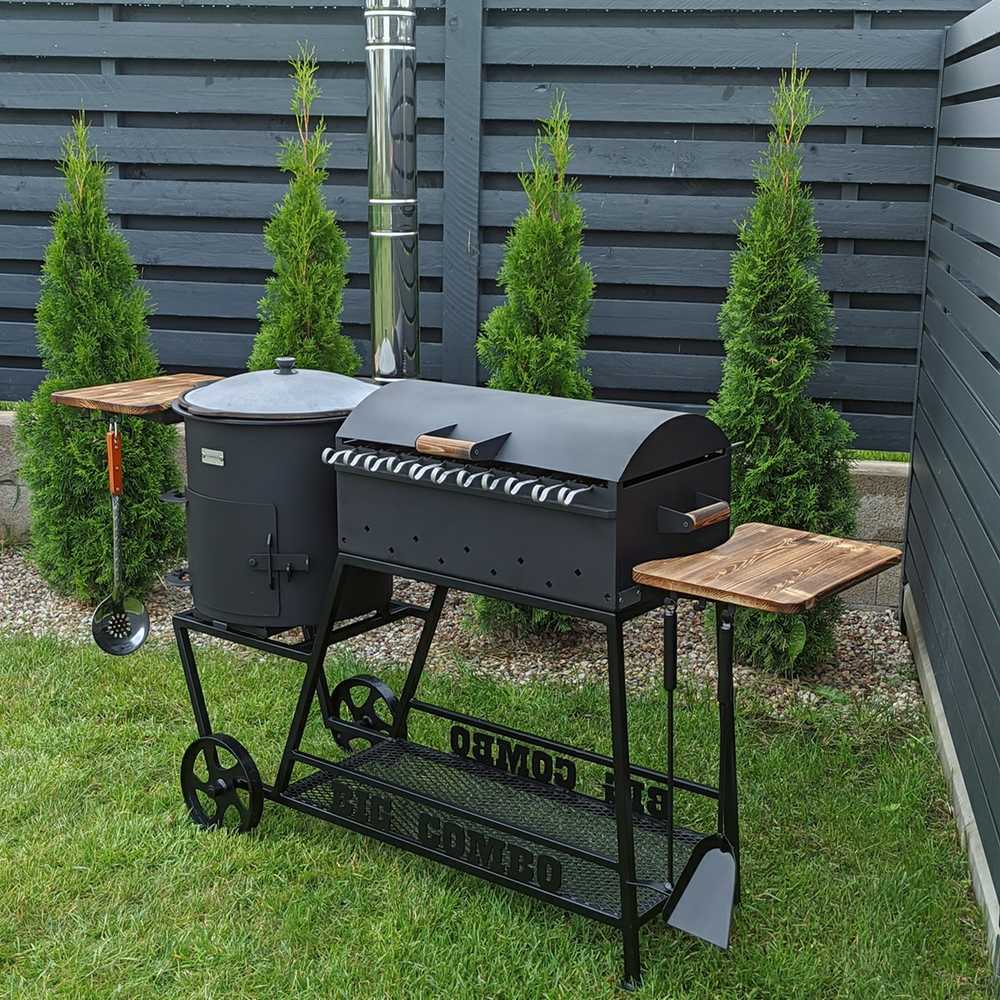 Bbq Expert Šašlykinė - viryklė 12-16l kazanui, su lentyna ir ratukais, metalo storis 4mm