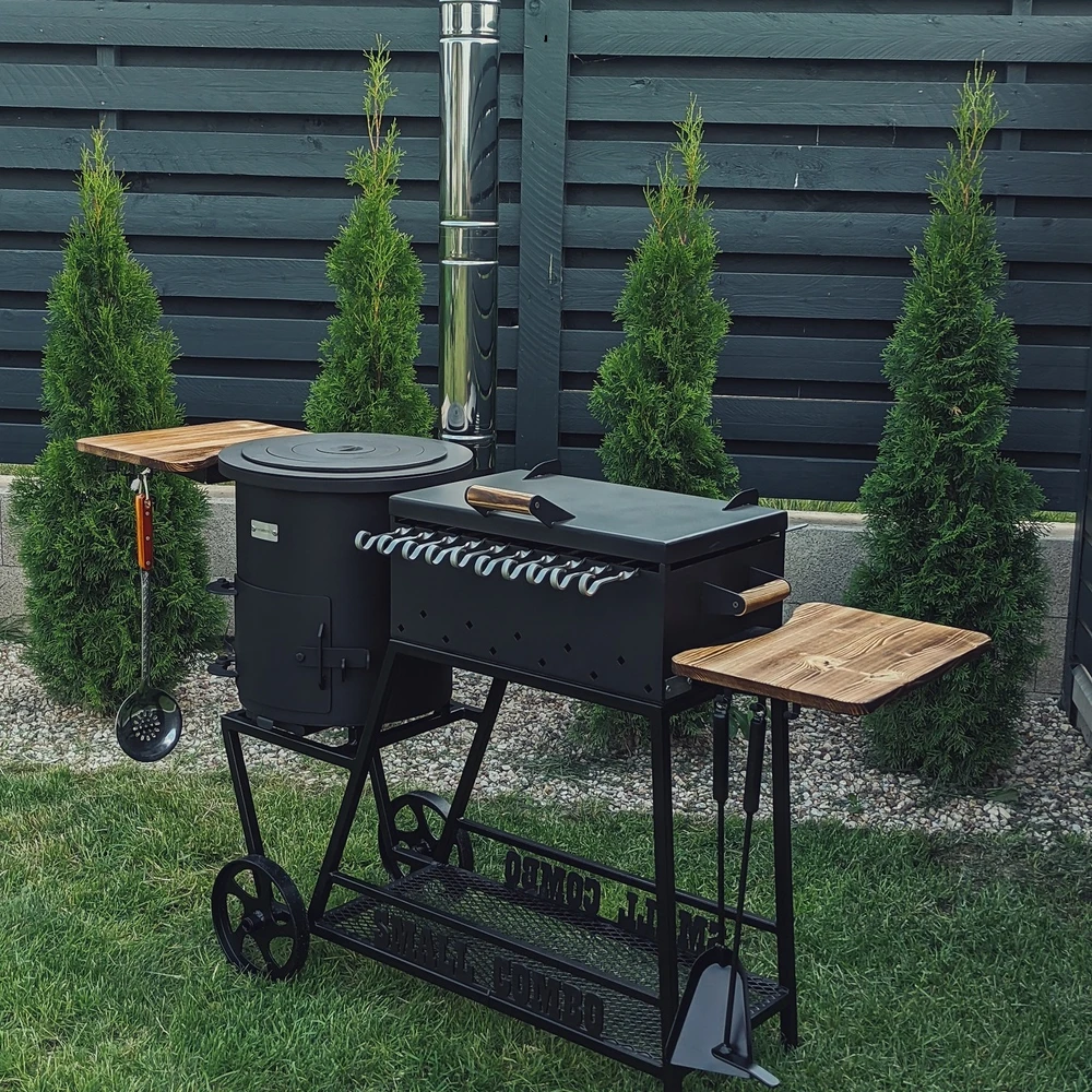 Bbq Expert Šašlykinė - viryklė 8-12 kazanui, su lentyna ir ratukais, metalo storis 5mm