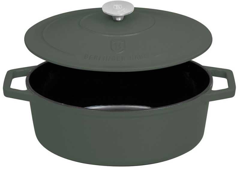 Berlinger Haus Ovalus emaliuotas ketaus puodas, 30x22x12cm, 4,65L | Matte Žalias Collection BH-6545