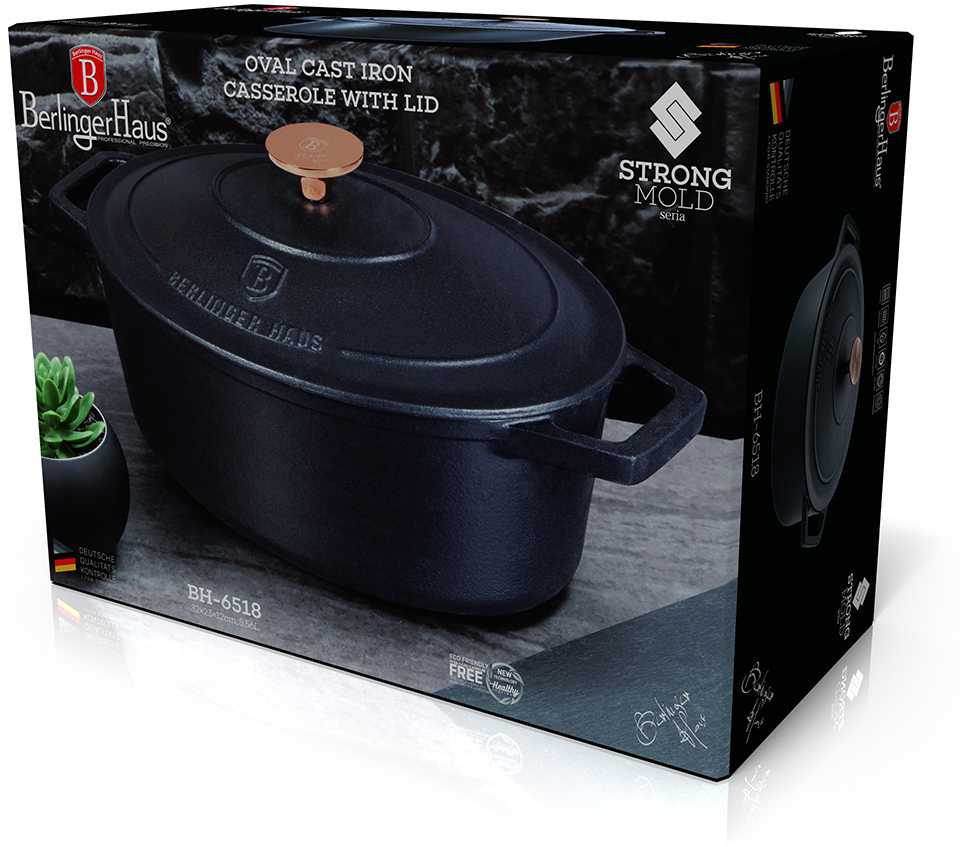 Berlinger Haus Emaliuotas ketaus puodas / troškintuvas BerlingerHaus 5,56L | 30x22x12cm (ovalinis) | Strong Mold BH/6518