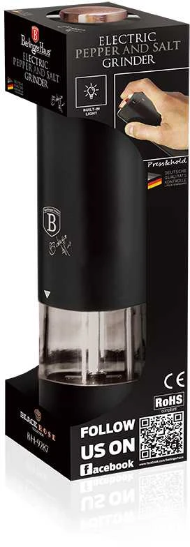 Berlinger Haus Pipirų ir druskos elektrinis malūnėlis BerlingerHaus Juodas Rose Collection BH-9287
