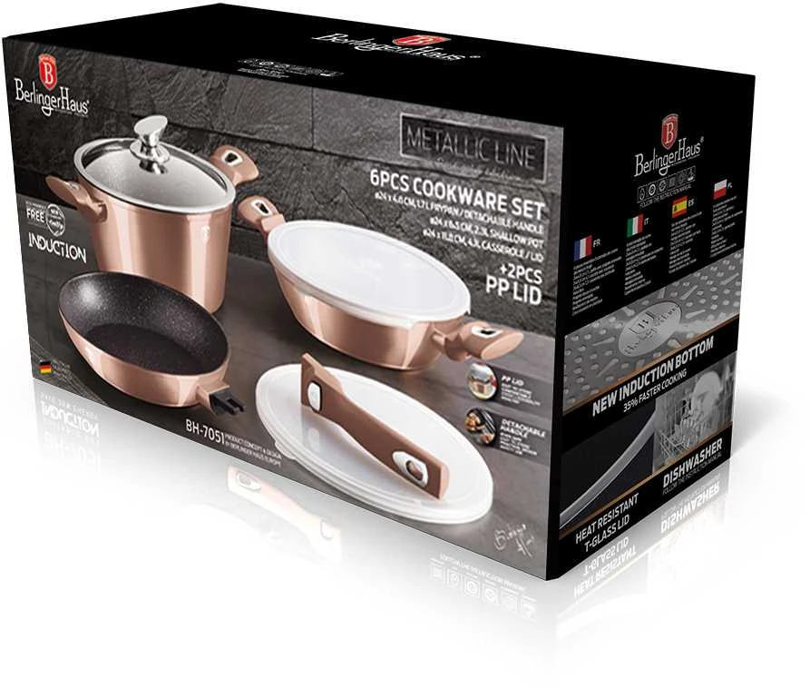Berlinger Haus Puodų ir keptuvės komplektas, 6 dalių, Berlingerhaus Rose Gold Edition | BH-7051