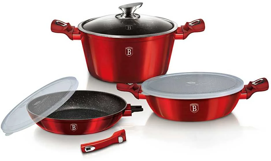 Berlinger Haus Puodų ir keptuvės komplektas, 6dalių, Berlingerhaus Metallic Line Burgundy Edition | BH-7050