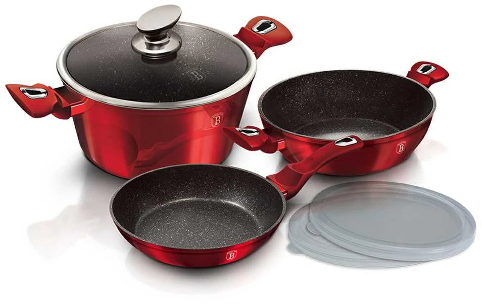 Berlinger Haus Puodų ir keptuvės komplektas, 6dalių, Berlingerhaus Metallic Line Burgundy Edition | BH-7046