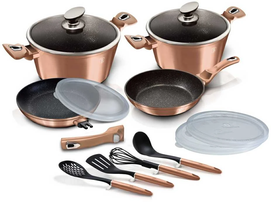 Berlinger Haus Puodų ir keptuvių komplektas, 13 dalių, Berlingerhaus Metallic Line Rose Gold | BH-7058