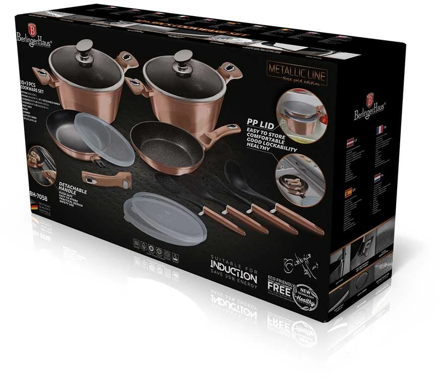 Berlinger Haus Puodų ir keptuvių komplektas, 13 dalių, Berlingerhaus Metallic Line Rose Gold | BH-7058