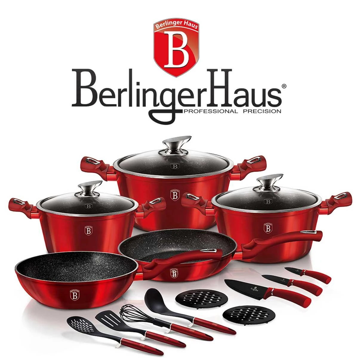 Berlinger Haus Puodų komplektas (17 dalių) Berlingerhaus Metallic Line Burgundy Edition | BH/6162