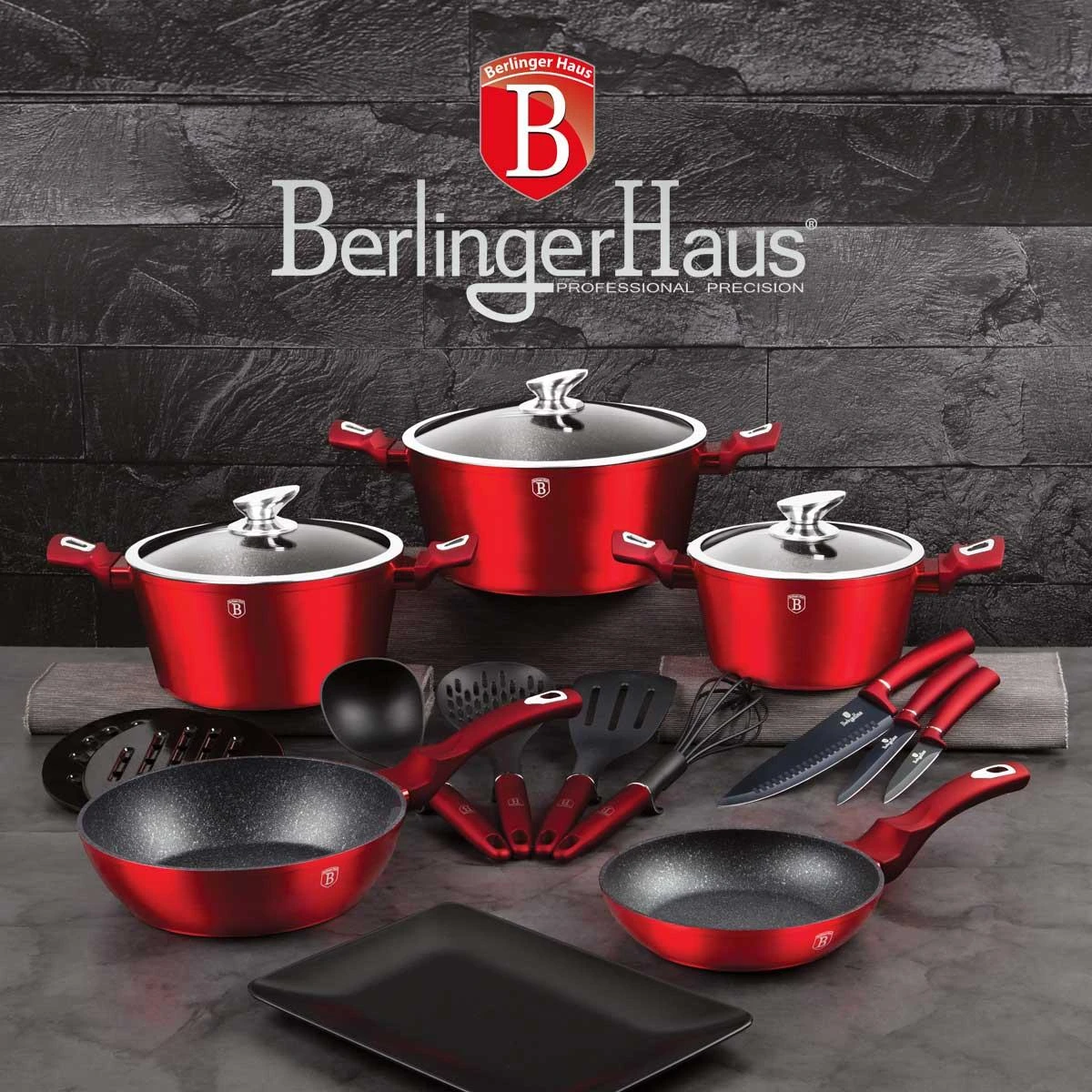 Berlinger Haus Puodų komplektas (17 dalių) Berlingerhaus Metallic Line Burgundy Edition | BH/6162