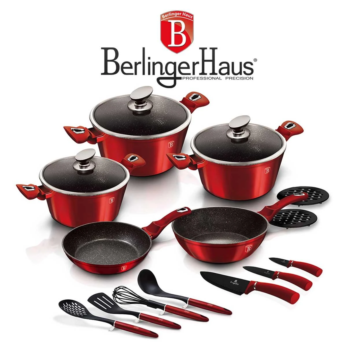 Berlinger Haus Puodų komplektas (17 dalių) Berlingerhaus Metallic Line Burgundy Edition | BH/6162