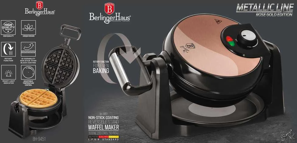 Vaflinė Berlinger Haus Vaflių keptuvė BerlingerHaus BH/9451 Rose Gold Edition