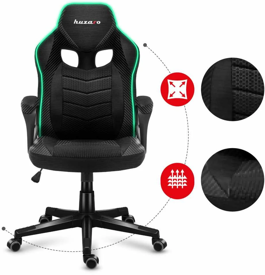 Žaidimų kėdė Huzaro Force 2.5 RGB Carbon Mesh su pašvietimu Gaming Chair, Juoda