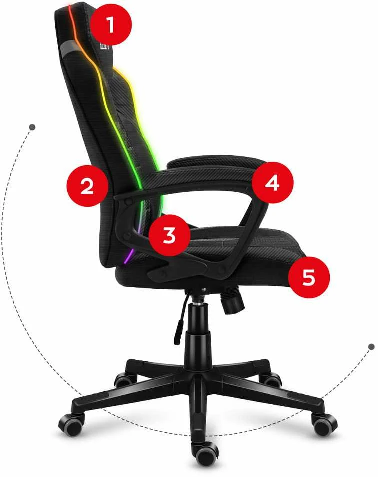 Žaidimų kėdė Huzaro Force 2.5 RGB Carbon Mesh su pašvietimu Gaming Chair, Juoda