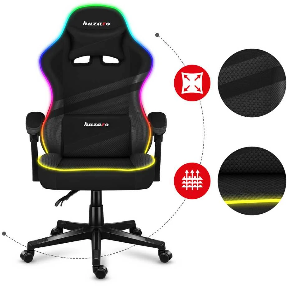 Žaidimų kėdė Huzaro Force 4.4, RGB juoda
