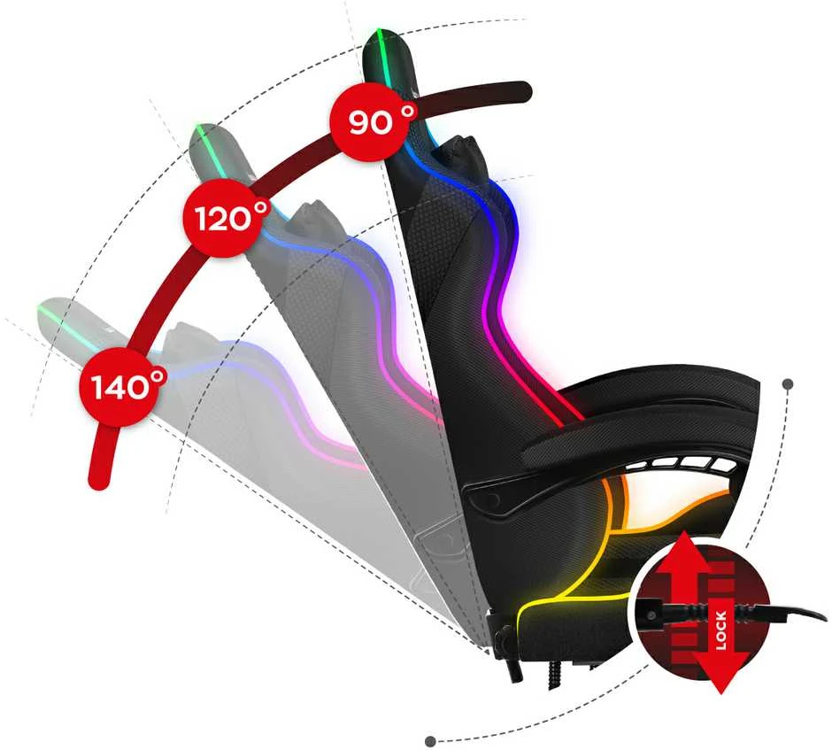 Žaidimų kėdė Huzaro Force 4.7 RGB, Juoda