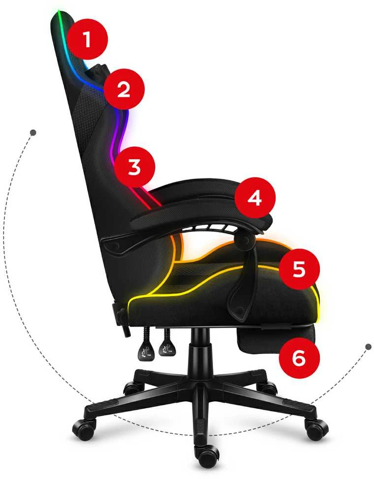 Žaidimų kėdė Huzaro Force 4.7 RGB, Juoda