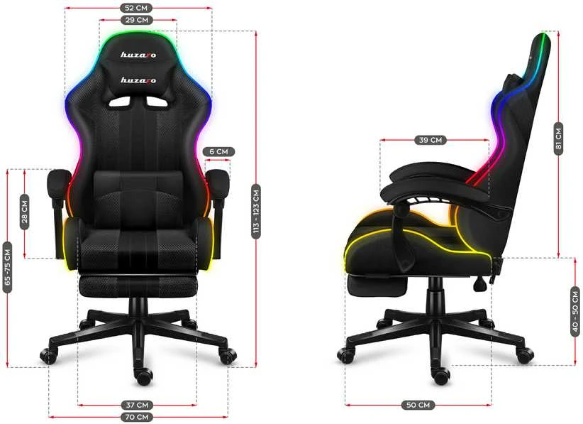Žaidimų kėdė Huzaro Force 4.7 RGB, Juoda