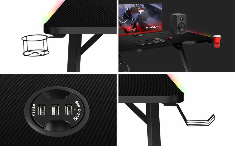 Žaidimų stalas Huzaro Hero 2.5 RGB, Juodas