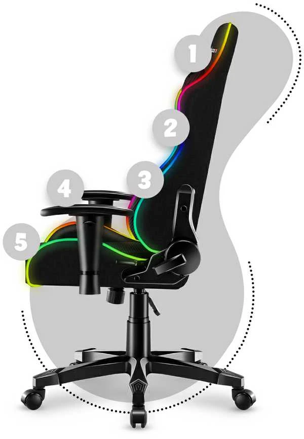Žaidimų kėdė vaikams Huzaro Ranger 6.0 RGB, Juodos spalvos