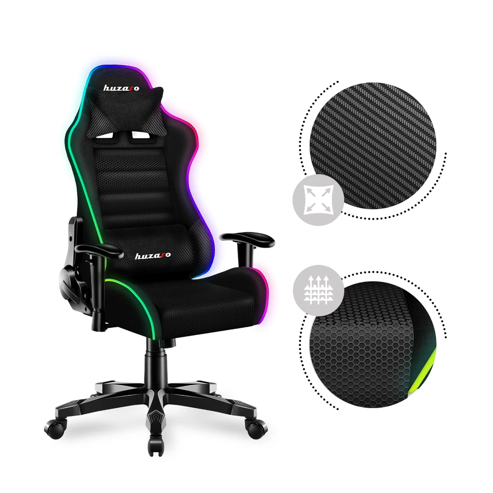 Žaidimų kėdė vaikams Huzaro Ranger 6.0 RGB, Juodos spalvos