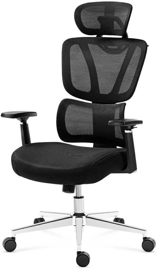 Juoda tinklinė ergonominė biuro kėdė su galvos atrama