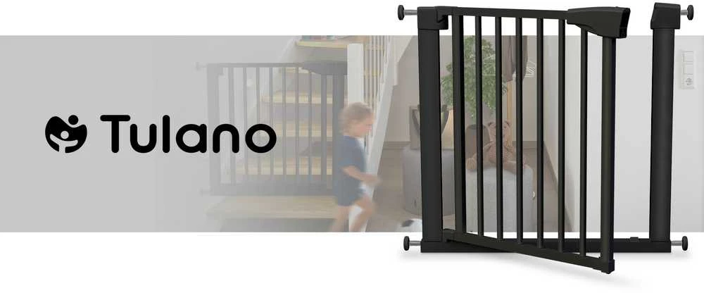 Laiptų ir praėjimų apsauga varteliai „Tulano Guardian 3.0 Juodas“, reguliuojami 75-110 cm, juodos spalvos
