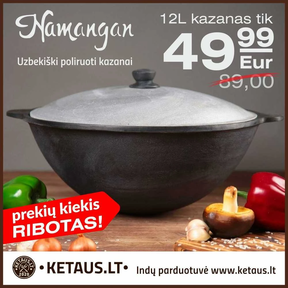 Kapgir Kiaurasamtis uzbekiškam kazanui 46 cm su medine rankena