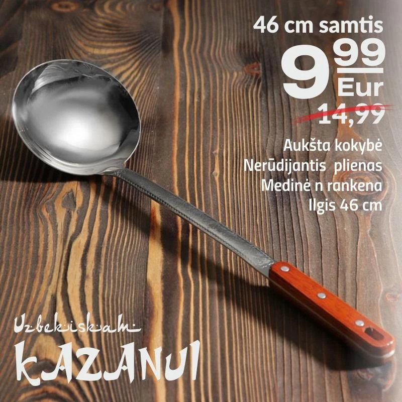 Kapgir Kiaurasamtis uzbekiškam kazanui 46 cm su medine rankena