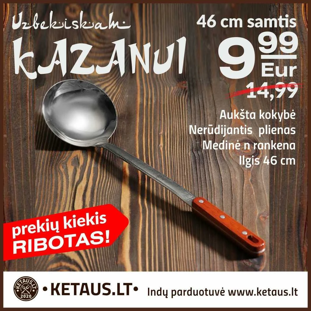 Kapgir Kiaurasamtis uzbekiškam kazanui 46 cm su medine rankena