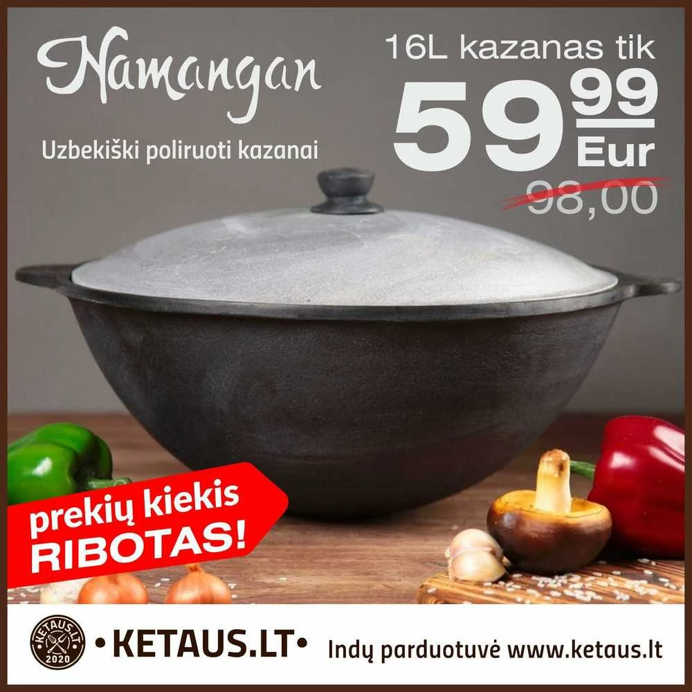 Kapgir Kiaurasamtis uzbekiškam kazanui 46 cm su medine rankena