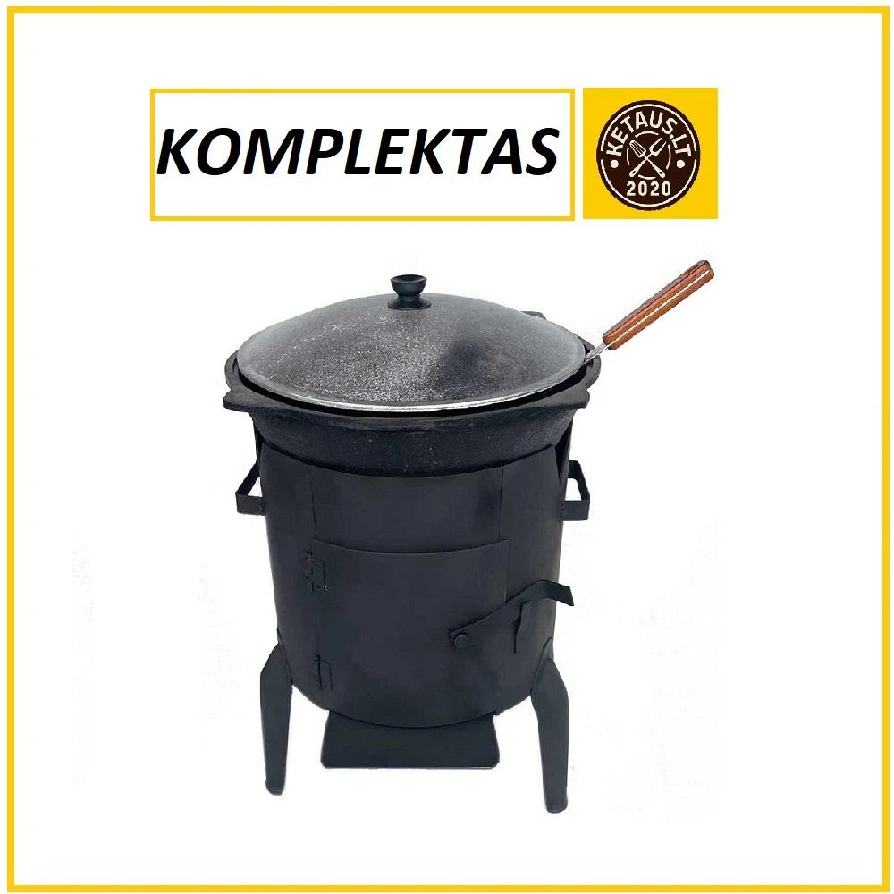 Kazan Mangal «Kazano krosnelė» komplektas: krosnelė kazanui 3mm, kazanas 12L (Namangan), samtis.