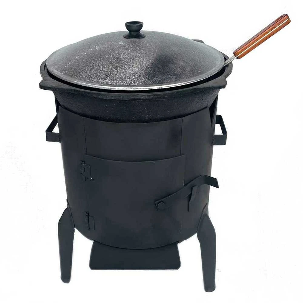 Kazan Mangal «Kazano krosnelė» komplektas: krosnelė kazanui 3mm, kazanas 12L (Namangan), samtis.