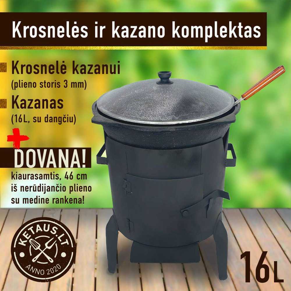 Kazan Namangan 16L Rotondo - Pentola Da Campeggio In Ghisa Con Coperchio E Spatola