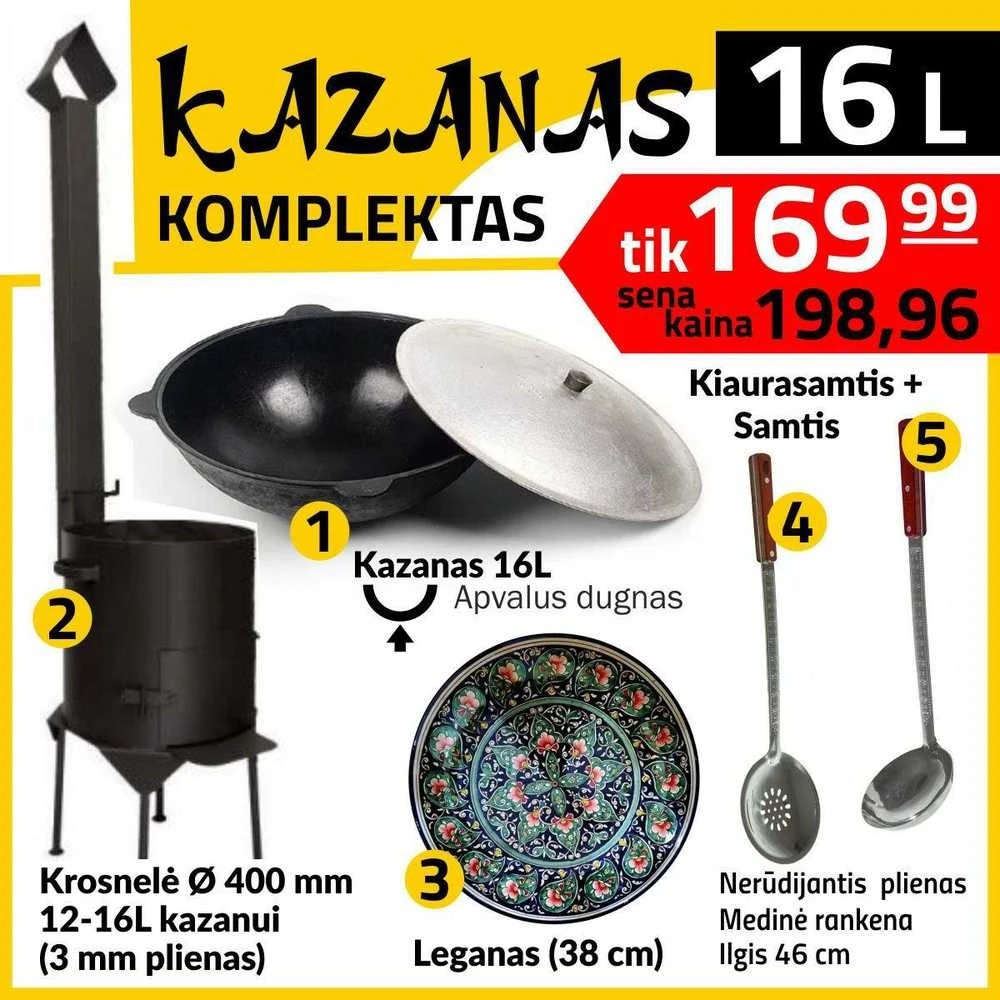 Rištan Komplektas: Krosnelė 3mm - Kazanas 16L - Leganas - Samtis - Kiaurasamtis