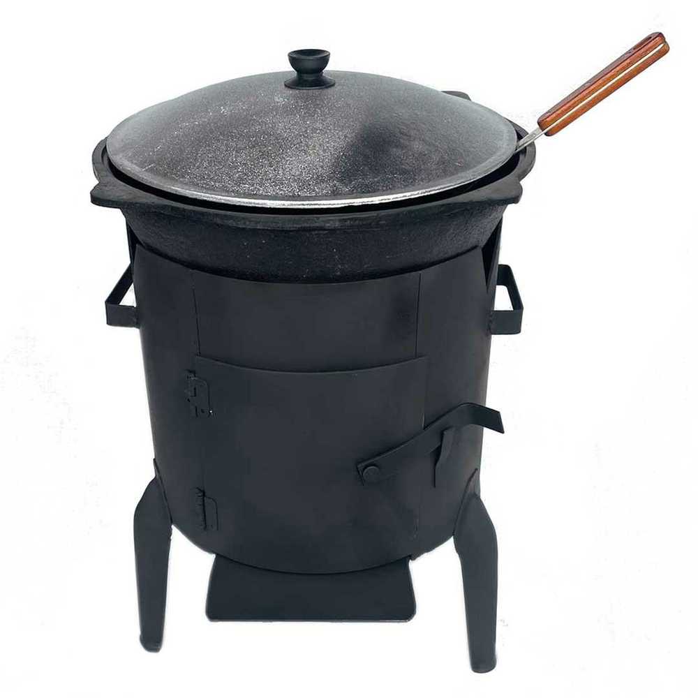 Kazan Mangal Komplektas: Uzbekiškas kazanas 12L (Namangan), krosnelė 3mm, samtis, kiaurasamtis, uzbekiški prieskoniai