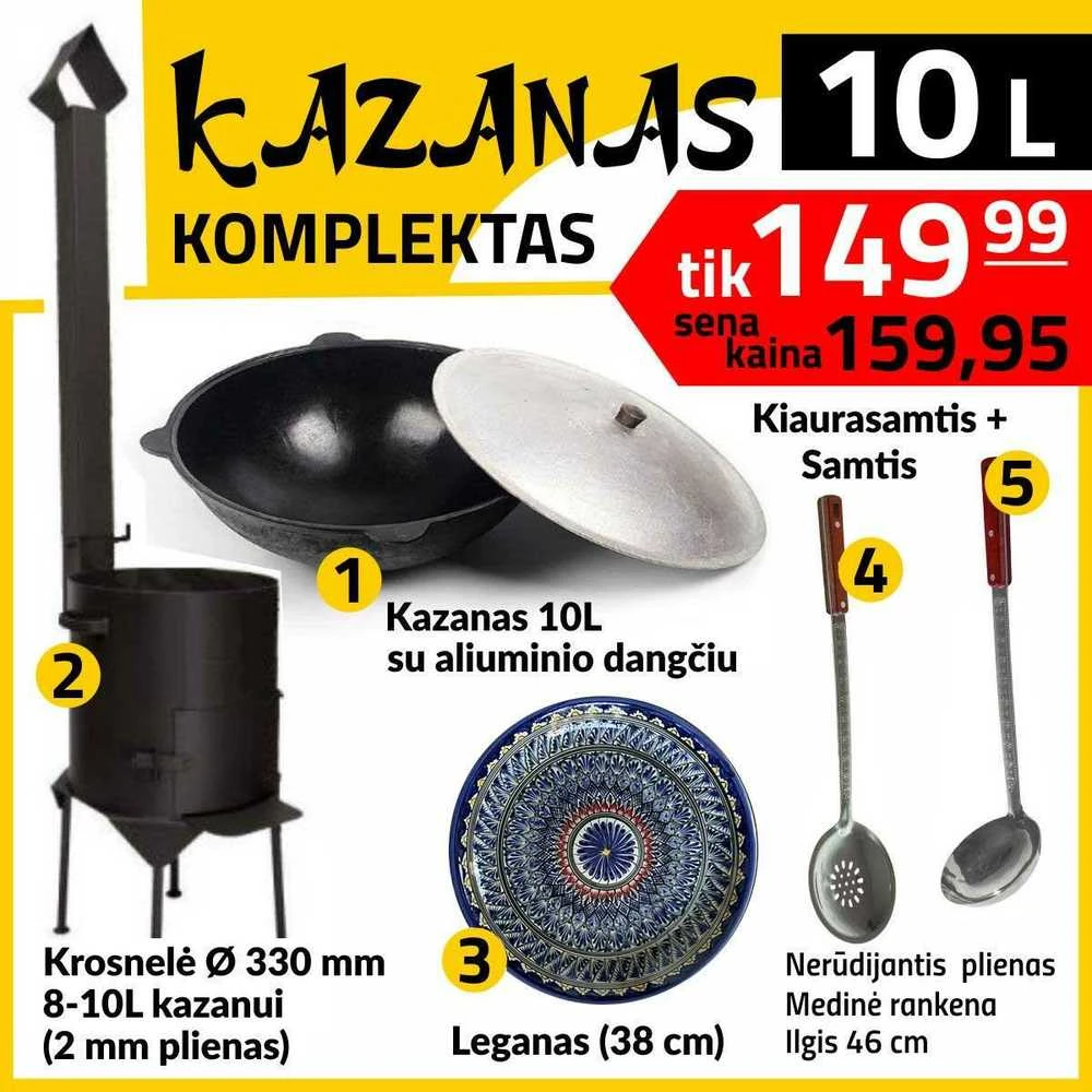 Rištan Krosnelė kazanui 8-10L Komplektas: Kazanas 10L - Leganas - Samtis - Kiaurasamtis